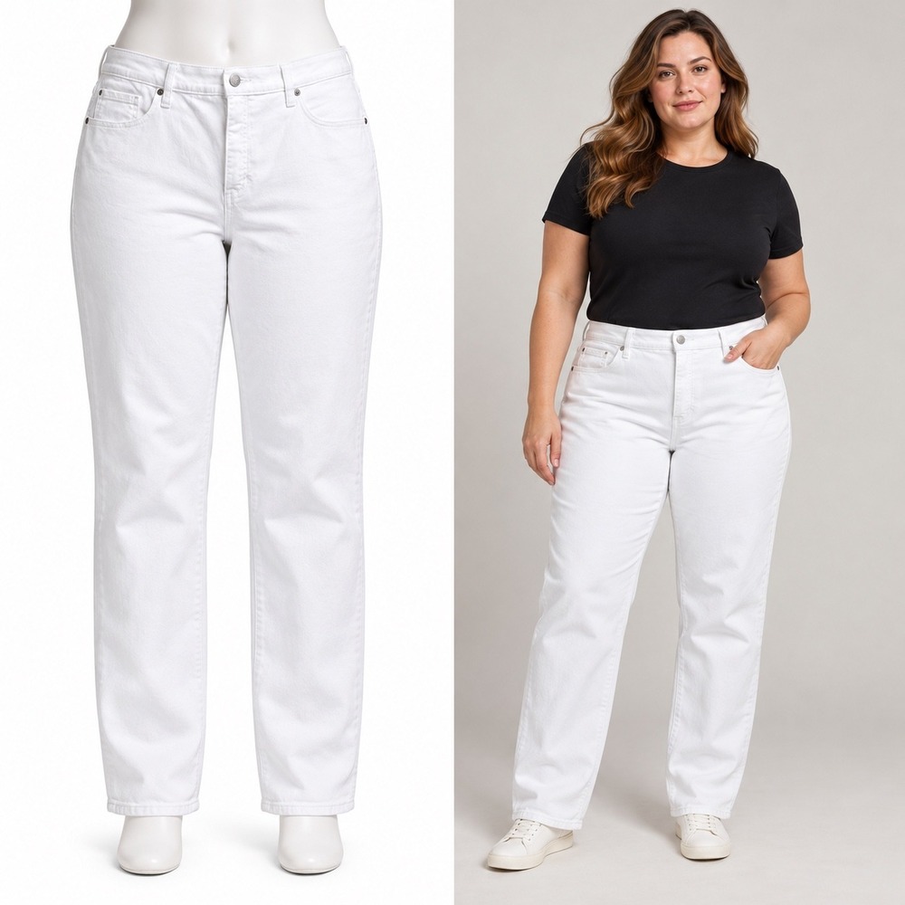 Banana Republic Slouch Jean Women 34/18 White Straight Leg Relaxed Stretch Denim